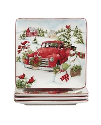 Certified International Red Truck Snowman 16 Piece Dinnerware Set