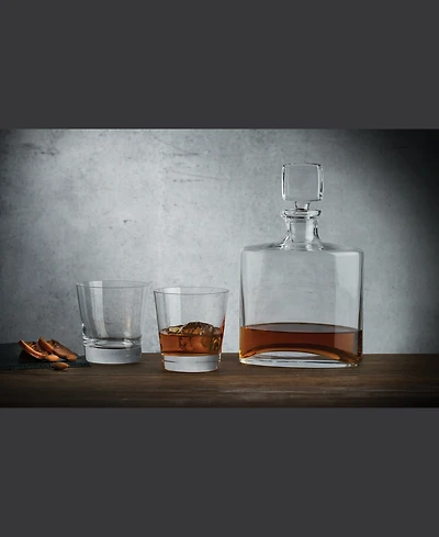 Nude Glass Square Whisky Bottle with Tumblers, Set of 3