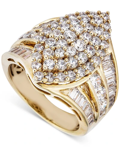 Diamond Round & Baguette Navette Cluster Ring (3 ct. t.w.) in 14k Gold