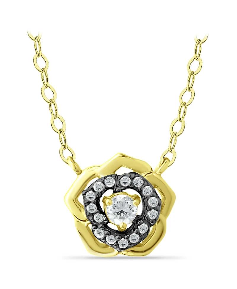 Giani Bernini Cubic Zirconia with Black Rhodium Flower Necklace, 18K Gold over Silver