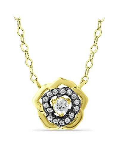 Giani Bernini Cubic Zirconia with Black Rhodium Flower Necklace, 18K Gold over Silver