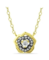 Giani Bernini Cubic Zirconia with Black Rhodium Flower Necklace, 18K Gold over Silver