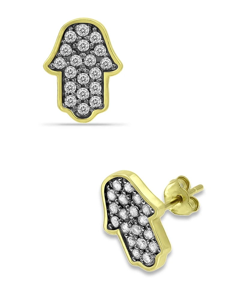 Giani Bernini Cubic Zirconia with Black Rhodium Hamsa Stud Earrings, 18K Gold over Silver