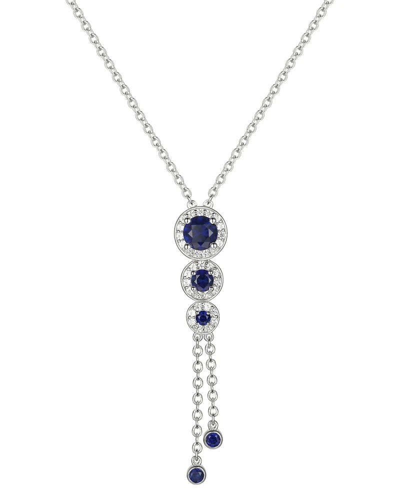 Sapphire (3/4 ct. t.w.) & Diamond (1/6 ct. t.w.) Triple Halo Lariat Necklace in Gold-Plated Silver, 16" + 2" extender (Also in Ruby & Emerald)