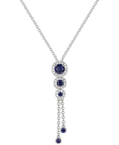 Sapphire (3/4 ct. t.w.) & Diamond (1/6 ct. t.w.) Triple Halo Lariat Necklace in Gold-Plated Silver, 16" + 2" extender (Also in Ruby & Emerald)