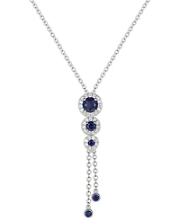 Sapphire (3/4 ct. t.w.) & Diamond (1/6 ct. t.w.) Triple Halo Lariat Necklace in Gold-Plated Silver, 16" + 2" extender (Also in Ruby & Emerald)
