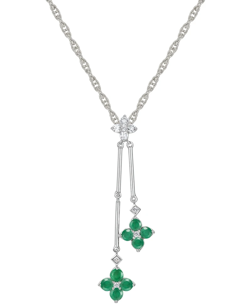 Ruby (3/4 ct. t.w.) & Diamond (1/8 Double Flower 18" Lariat Necklace Sterling Silver (Also Sapphire Emerald)