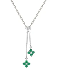 Ruby (3/4 ct. t.w.) & Diamond (1/8 Double Flower 18" Lariat Necklace Sterling Silver (Also Sapphire Emerald)