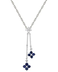 Ruby (3/4 ct. t.w.) & Diamond (1/8 ct. t.w.) Double Flower 18" Lariat Necklace in Sterling Silver (Also in Sapphire & Emerald)