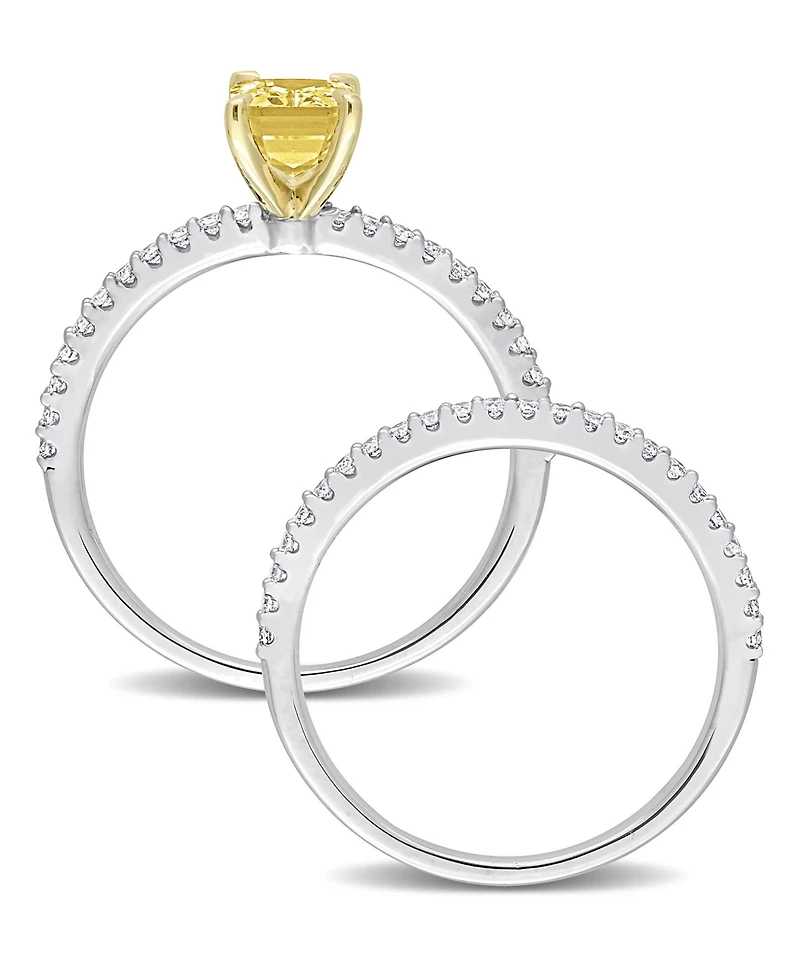 Sapphire and Diamond Bridal Ring Set 14K White Gold