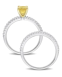 Sapphire and Diamond Bridal Ring Set 14K White Gold