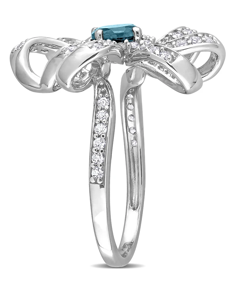 Blue Topaz (1/2 ct. t.w.) and White Flower Cocktail Ring Sterling Silver