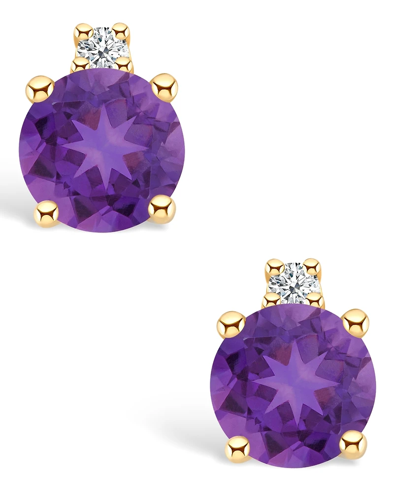 Amethyst (1/2 ct. t.w.) and Diamond Accent Stud Earrings 14K Yellow Gold