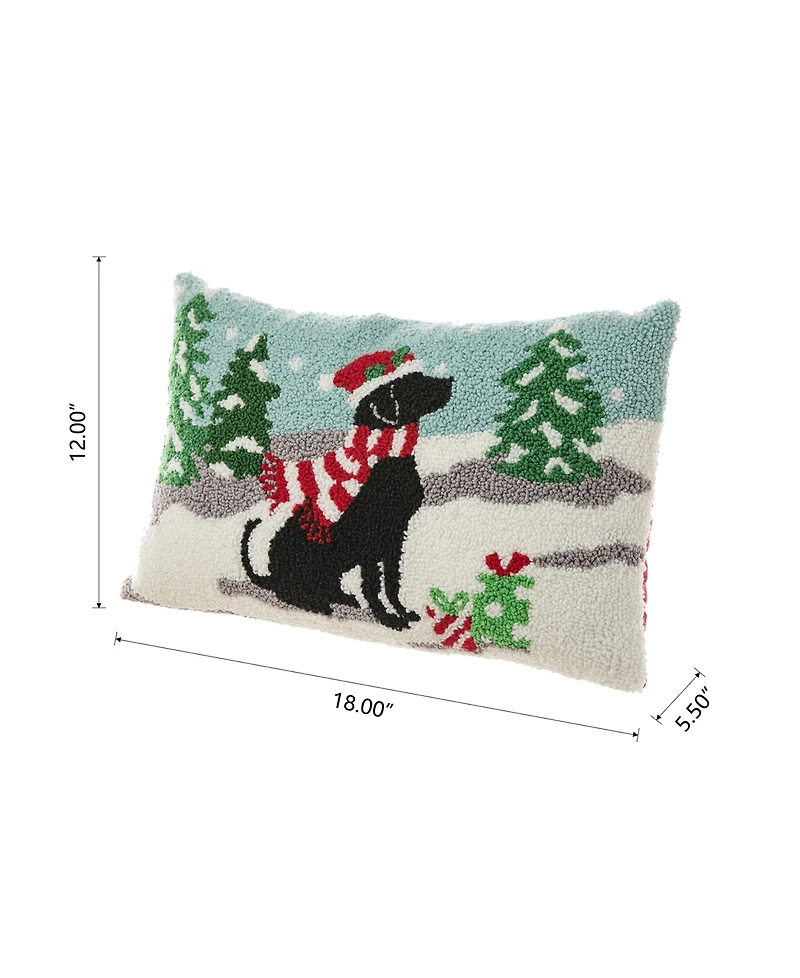 Glitzhome Hooked Christmas Dog Pillow, 18" x 12"
