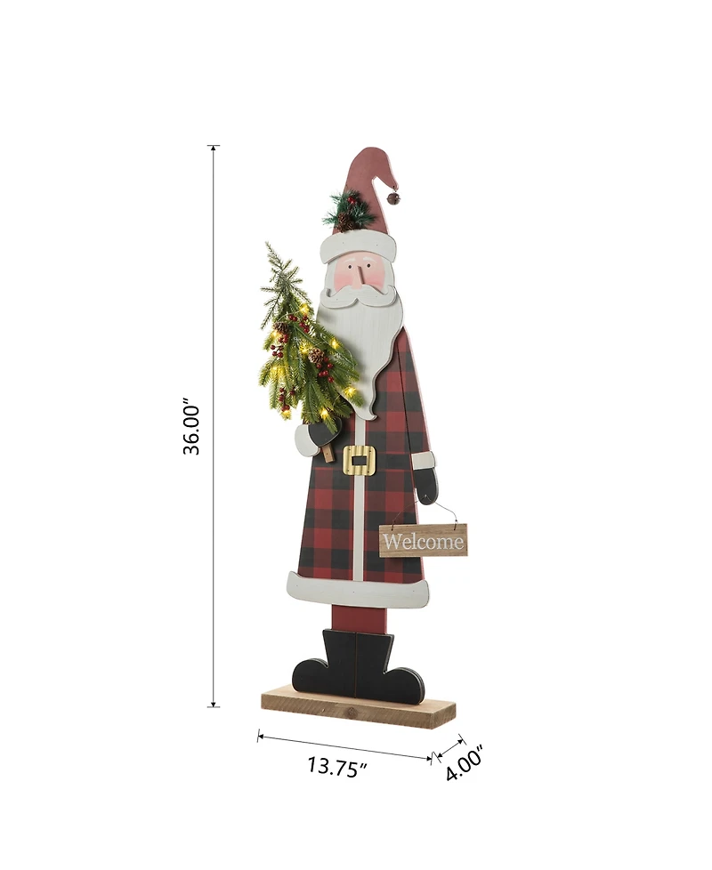 Glitzhome 36" Lighted Wooden Santa Porch Decor