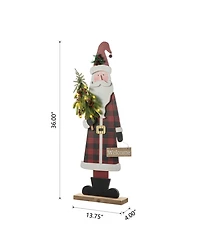 Glitzhome 36" Lighted Wooden Santa Porch Decor