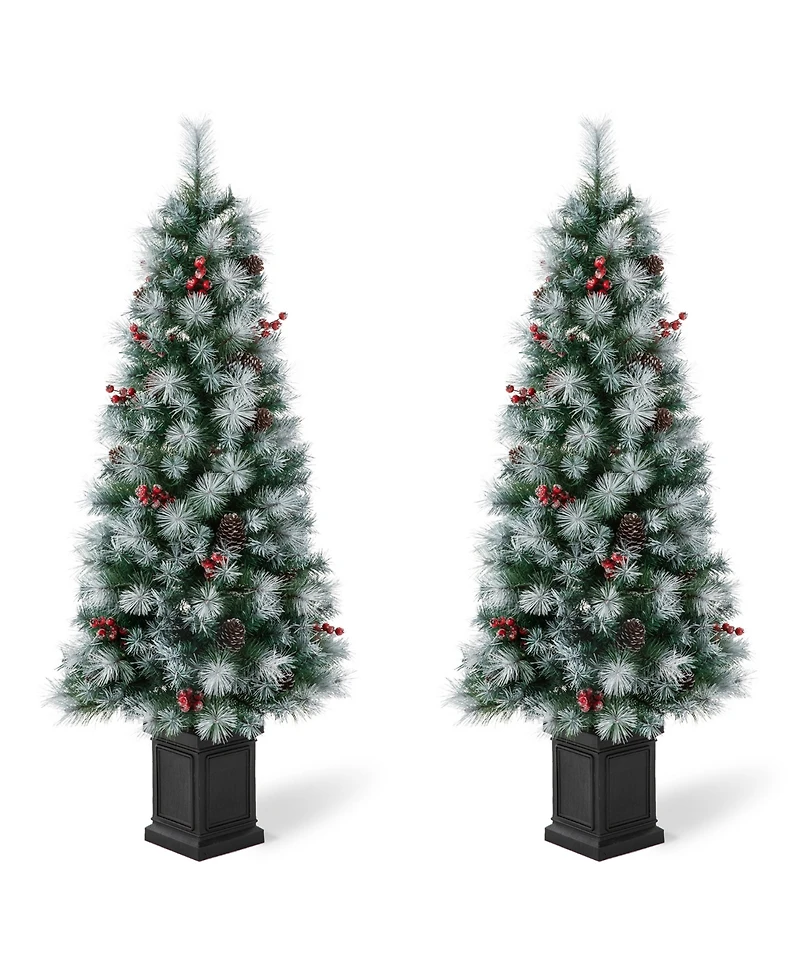 Glitzhome 5' Pre-Lit Pine Artificial Christmas Porch Tree with 150 Warm White Lights Set, 2 Piece