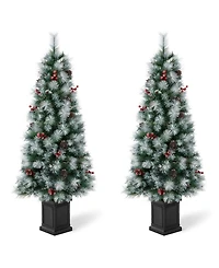 Glitzhome 5' Pre-Lit Pine Artificial Christmas Porch Tree with 150 Warm White Lights Set, 2 Piece