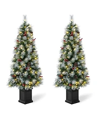 Glitzhome 5' Pre-Lit Pine Artificial Christmas Porch Tree with 150 Warm White Lights Set, 2 Piece