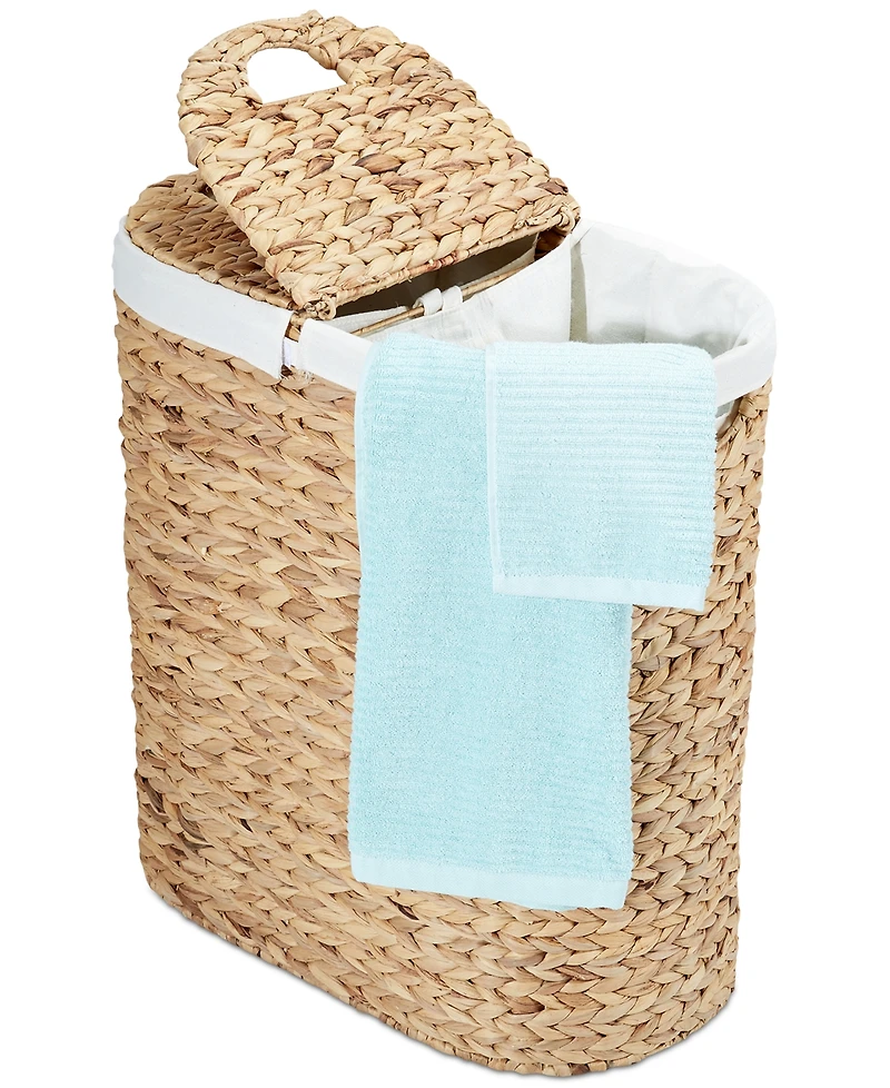 Seville Classics Hand-Woven Natural Wicker Lidded Double Laundry Hamper