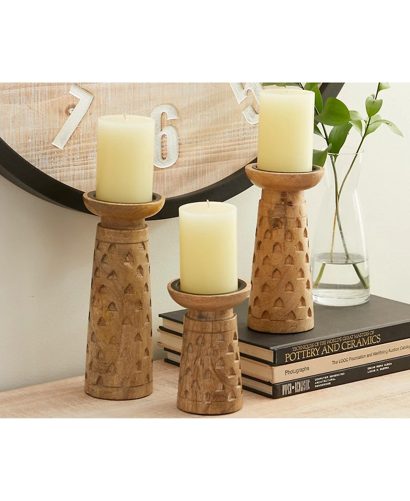Mango Wood Natural Candle Holder, Set of 3
