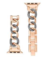Anne Klein Women's Black and Rose Gold-Tone Alloy Metal Chain Link Bracelet with Premium Crystals designed for Apple Watch 42mm (Series 10) & 38/40/41