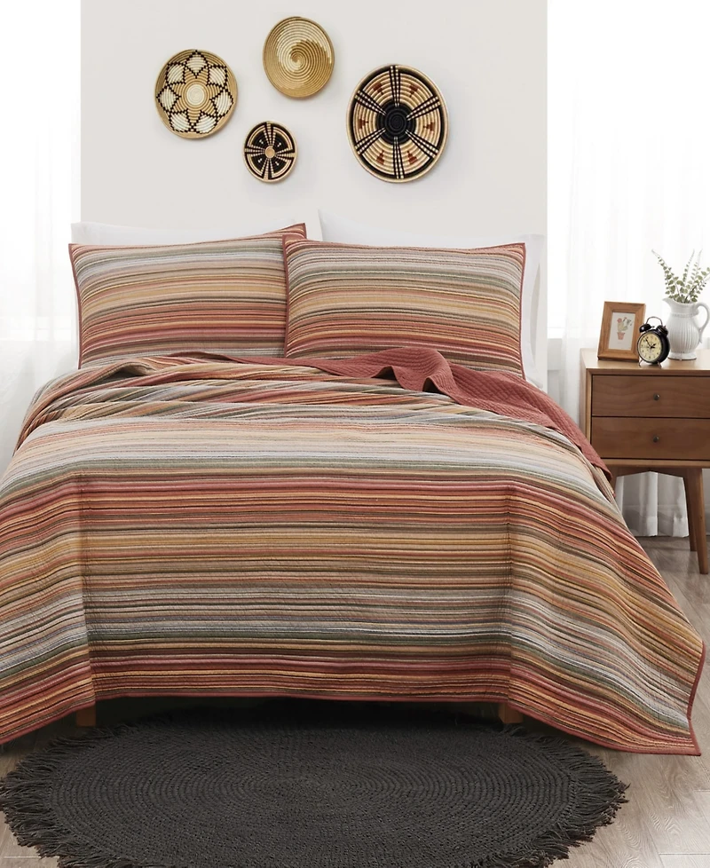 Brooklyn Loom Sunset Stripe Yarn Dye 3 Piece Quilt Set, Full/Queen