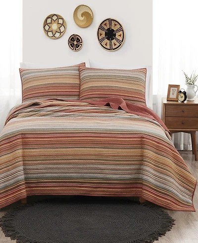 Brooklyn Loom Sunset Stripe Yarn Dye 3 Piece Quilt Set, Full/Queen