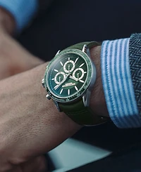 Raymond Weil Men's Swiss Automatic Chronograph Freelancer Green Leather Strap Watch 43.5mm