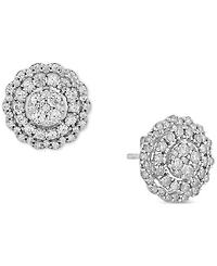 Diamond Halo Cluster Stud Earrings (1 ct. t.w.) in 10k White Gold