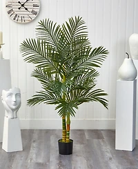 5' Double Stalk Gold-Tone Cane Artificial Palm Tree