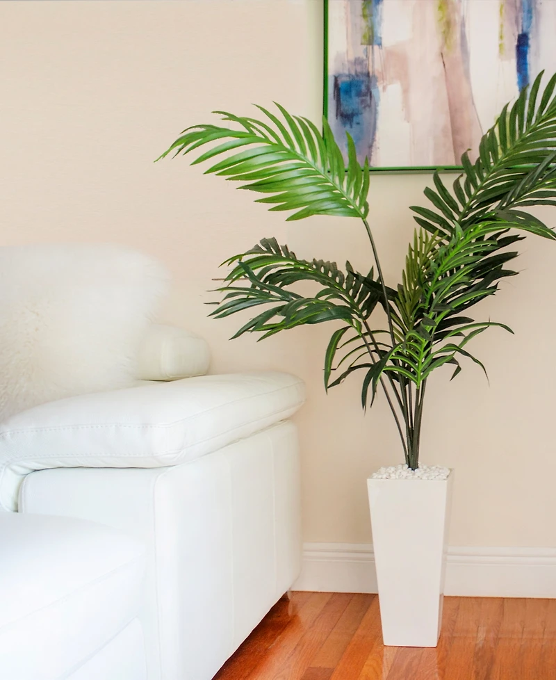 Nearly Natural 4.5' Kentia Palm Artificial Tree in White Tower Planter