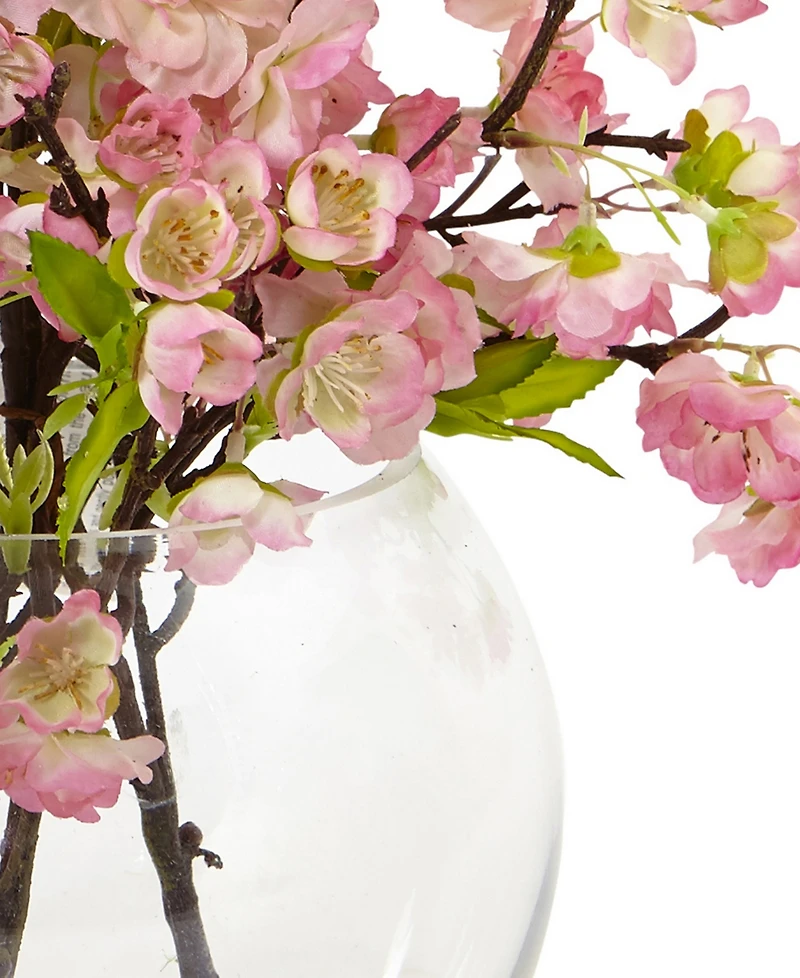 Nearly Natural Cherry Blossom in Large Glass Vase