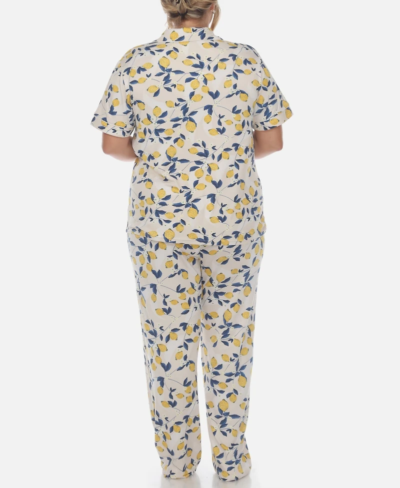 White Mark Plus 2 Piece Tropical Print Pajama Set