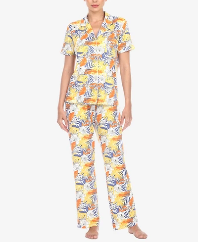 White Mark Women's 2 Piece Tropical Print Pajama Set