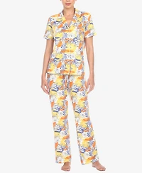 White Mark Women's 2 Piece Tropical Print Pajama Set