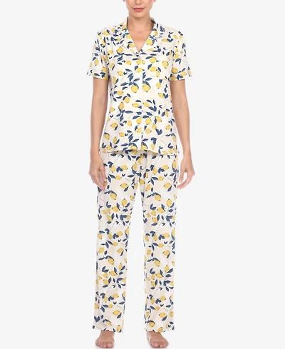 White Mark Women's 2 Piece Tropical Print Pajama Set