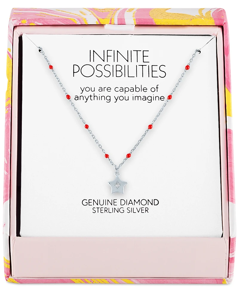 Diamond Accent Star Enamel Bead 18" Pendant Necklace in Sterling Silver or 14k Gold-Plated Sterling Silver