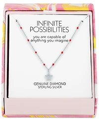 Diamond Accent Star Enamel Bead 18" Pendant Necklace in Sterling Silver or 14k Gold-Plated Sterling Silver