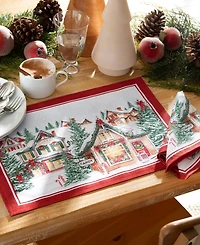 Elrene Storybook Christmas Village Holiday 4 Piece Napkin Set, 17" x 17"