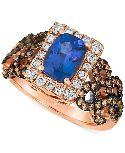 Le Vian Blueberry Tanzanite (1-1/4 ct. t.w.) & Diamond (3/4 ct. t.w.) Braided Halo Ring in 14k Rose Gold