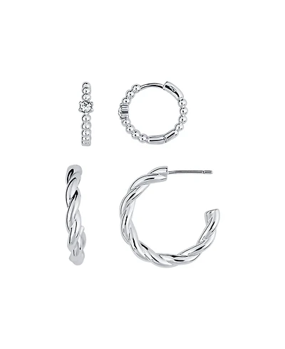 And Now This Duo Crystal and High Polished Earring Hoop, Set of 2