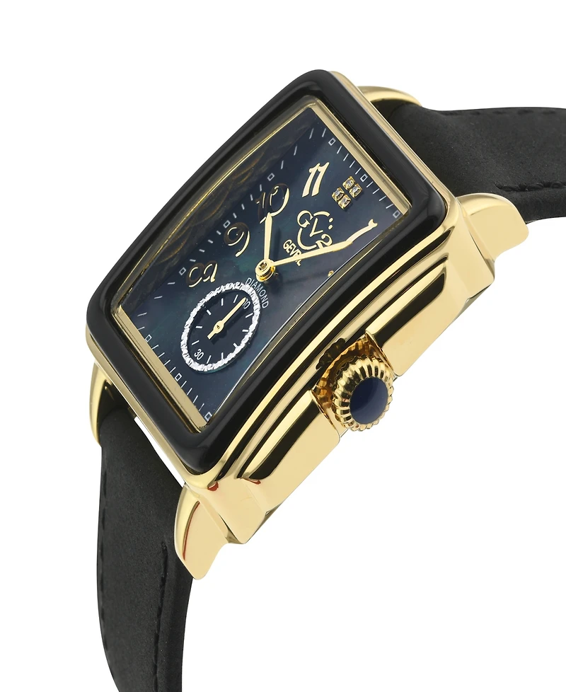 Gevril Women's Bari Enamel Swiss Quartz Italian Black Leather Strap Watch 34mm