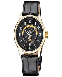 Gevril Men's Giromondo Swiss Quartz Black Genuine Leather Strap Watch 42mm
