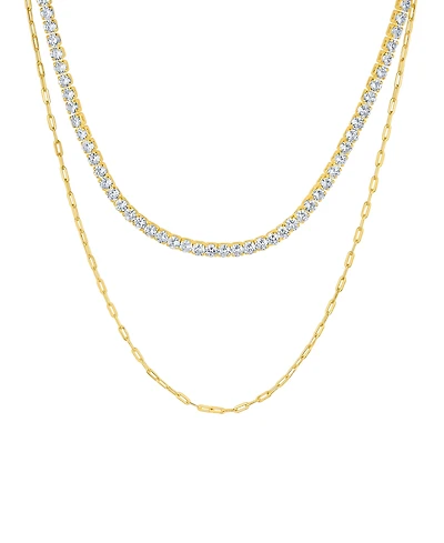And Now This Double Row Chain with Cubic Zirconia Tennis Necklace and Clip Chain Necklace