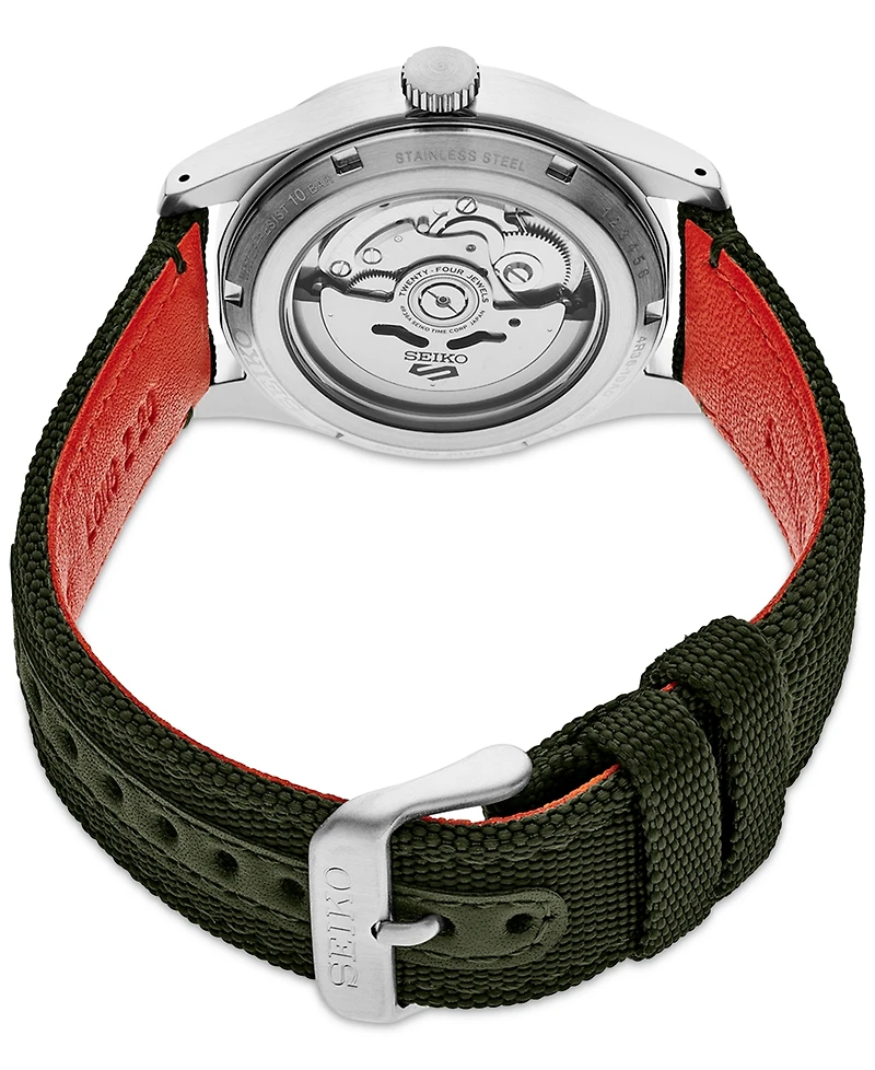 Seiko Men's Automatic 5 Sports Green Nylon Strap Watch 39mm