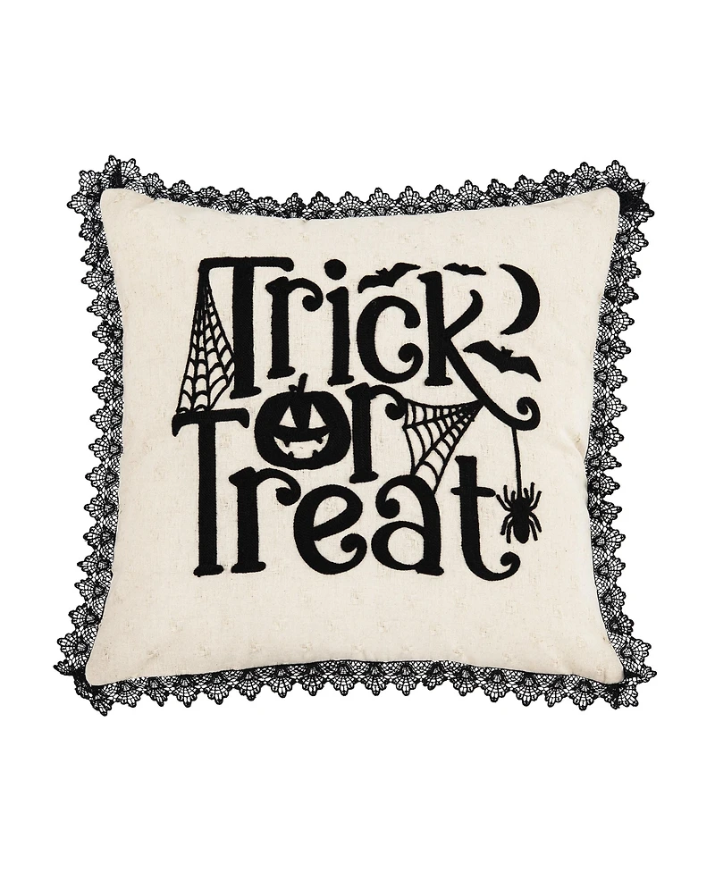 C&F Home Trick Treat Black And White Embroidered Throw Halloween Pillow, 18" x 18"
