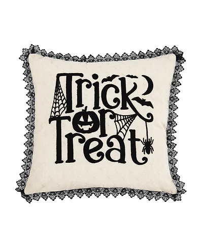 C&F Home Trick Treat Black And White Embroidered Throw Halloween Pillow, 18" x 18"