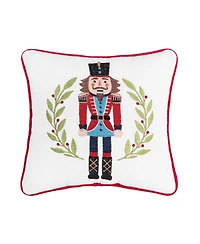 Nutcracker Wreath Embroidered Throw Pillow