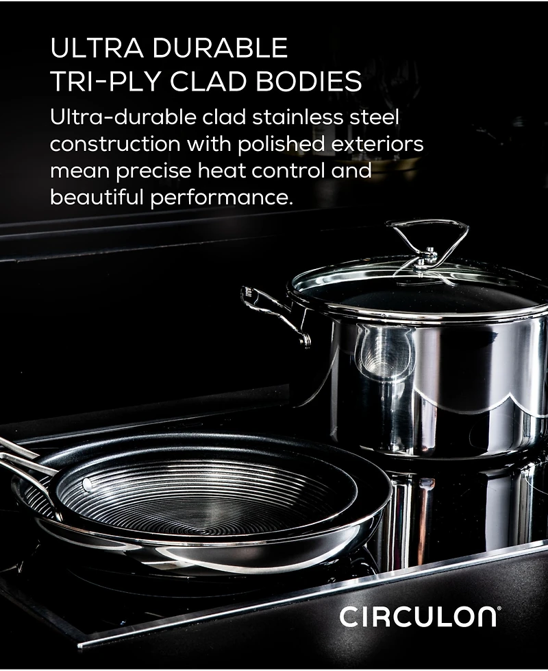 Circulon SteelShield C-Series Tri-Ply Clad Nonstick Saute Pan with Lid and Helper Handle, 5-Quart, Silver